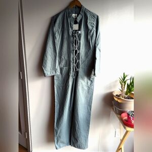 Zara Amelia Jumpsuit Gray Long Womens Sz S Coverall Carpenter Patchwork Pocket